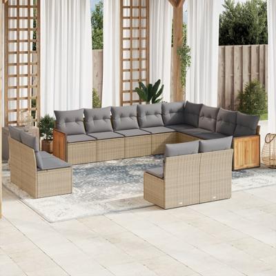 13-delige Loungeset met kussens poly rattan beige