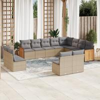 13-delige Loungeset met kussens poly rattan beige - thumbnail
