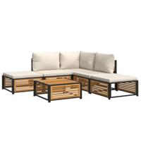 6-delige Loungeset met kussens massief acaciahout - thumbnail