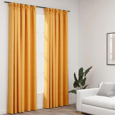 VidaXL Gordijnen linnen-look verduisterend haken 2 st 140x225 cm geel VidaXL Gordijnen linnen-look verduisterend haken 2 st 140x225 cm geel
