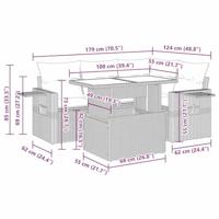 5-delige Loungeset met kussens poly rattan bruin - thumbnail