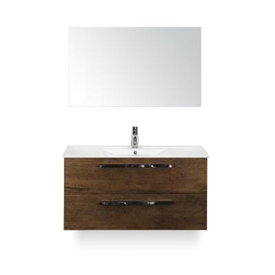 Seville Badmeubelset 100 cm - Tabacco - Keramische Wastafel Wit Enjoy - met Spiegel