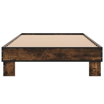 Bedframe bewerkt hout en metaal gerookt eikenkleurig 75x190 cm