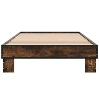 Bedframe bewerkt hout en metaal gerookt eikenkleurig 75x190 cm - thumbnail