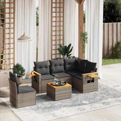 6-delige Loungeset met kussens poly rattan grijs