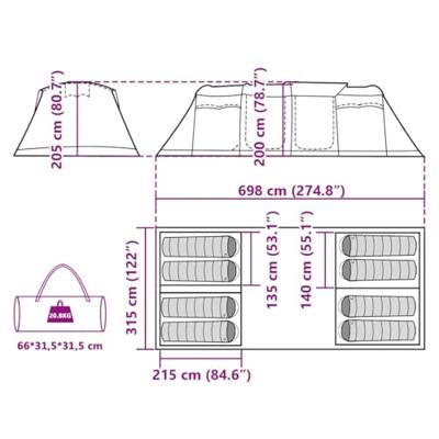 Tunneltent 8-persoons waterdicht grijs en oranje Tunneltent 8-persoons waterdicht grijs en oranje