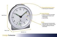 TFA Dostmann 60.1517.54 Wekker Zendergestuurd Zilver Alarmtijden 1 Fluorescerende Wijzers - thumbnail