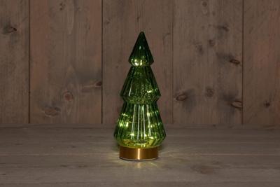 B.O.T. Tree Glass 10X23,5 cm Green With Golden Base 10Led - Annas collection
