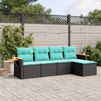 5-delige Loungeset met kussens poly rattan zwart - thumbnail