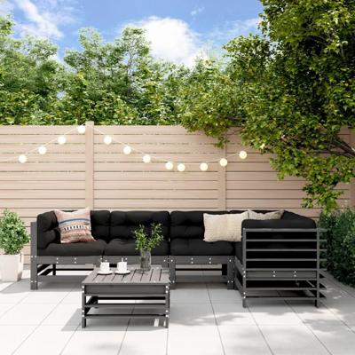 6-delige Loungeset met kussens massief hout grijs - thumbnail