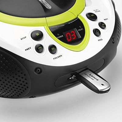 Lenco Kinderen Radio CD-speler SCD-38, draagbare FM-radio met CD/MP3-speler en USB, groen