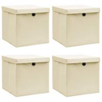 VidaXL Opbergboxen met deksel 4 st 32x32x32 cm stof crèmekleurig - thumbnail