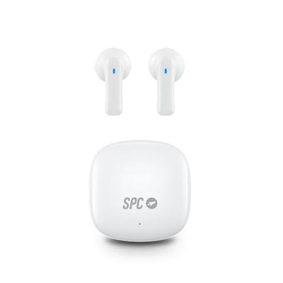 SPC Zion 2 Play Draadloze Bluetooth-hoofdtelefoon voor 28 uur batterij met meerdere ladingen, ultracompact, touch-bediening, handsfree, spraakassistent en zeer kleine USB-C-oplaadbox - wit