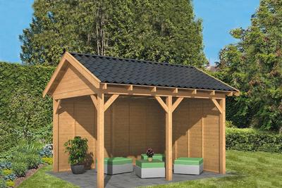 Tuindeco Hamar L Overkapping type 2 478x395 cm Lariks/Douglashout blank- Zadeldak- Onbehandeld lariks Douglas hout- Tuindeco