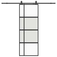 Schuifdeur met beslagset 76x205 cm gehard glas zwart - thumbnail