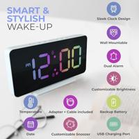 Slim-line Digitale Wekker - Dual Alarmklok - Groot Meerkleurig Display - USB Poort (HCG024) - thumbnail