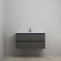 On-Line Onderkast - 100 cm - Voorgemonteerd - Porseleinen Wastafel - 1 Kraangat - Mat Antraciet - thumbnail
