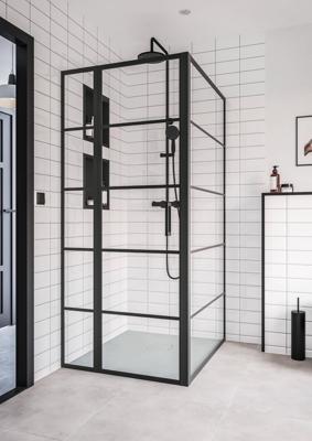 Saqu Miralo industriële douchecabine met draaideur incl. antikalk 90x120x200cm mat zwart