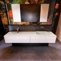 Badkamermeubelset Mondiaz Erin 200 cm met 2 Lades met RIDGE Wastafel Rechts Linen Zonder Kraangaten Greeploos Mat Underlayment - thumbnail