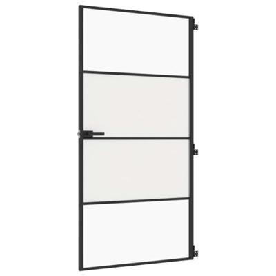 Binnendeur smal 102,5x201,5 cm gehard glas en aluminium zwart