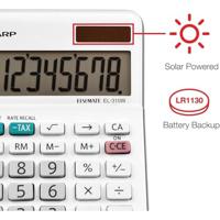 Sharp EL-310W Zakrekenmachine Wit Aantal displayposities: 8 werkt op batterijen, werkt op zonne-energie - thumbnail