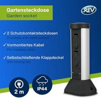 Buitenstopcontact paal kunststof 2 stopcontacten 37cm hoog 2 meter snoer met stekker - thumbnail