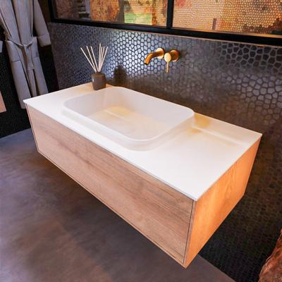 Badkamermeubelset Mondiaz Erin 100 cm met 1 Lade met RIDGE Wastafel Midden Talc Zonder Kraangaten Greeploos Mat Washed Oak Badkamermeubelset Mondiaz Erin 100 cm met 1 Lade met RIDGE Wastafel Midden Talc Zonder Kraangaten Greeploos Mat Washed Oak
