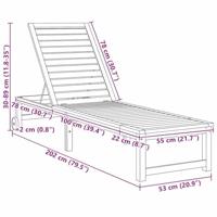 Ligstoel 1-persoon Bruin 53 x 202 x 89cm Massief acaciahout - thumbnail