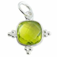 Edelsteen Hanger Peridoot Vierkant - Zilver - 8 mm - thumbnail