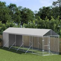 Hondenkennel met dak 2x10x2,5 m gegalvaniseerd staal zilver - thumbnail