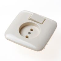 Busch-Jaeger combinatie wandcontactdoos 1-voudig zonder randaarde en wisselschakelaar inbouw creme - thumbnail