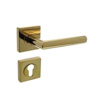 Deurkruk Bastian op vierkante rozet met nokken 55x55x10mm en profielcilindergat plaatjes PVD messing - thumbnail