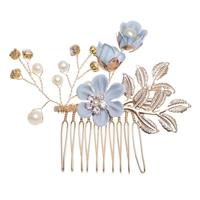 Mode bloem haar kammen hoofdtooi Prom Bridal Wedding haaraccessoires bladgoud haar juwelen haar pinnen (blauw haar kam) - thumbnail