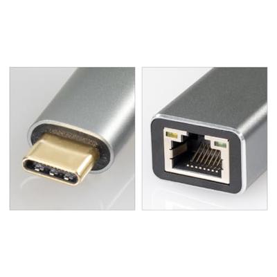 Maxtrack USB-C / RJ45-koppeling Netwerk Adapter [1x USB-C stekker - 1x RJ45-bus] 10 cm Zwart, Zilver (mat)
