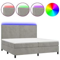 Boxspring met matras en LED fluweel lichtgrijs 200x200 cm - thumbnail