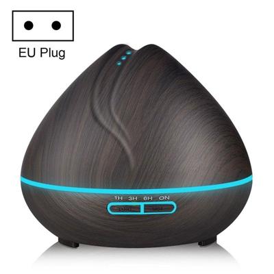 Perzik vorm houtnerf afstandsbediening Ultrasone luchtbevochtiger aromatherapie machine met LED-verlichting capaciteit: 400mL EU-stekker (donker hou