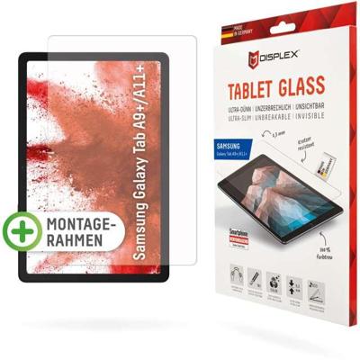 Displex Tablet Glass (9H) voor Samsung Galaxy Tab A9+, eco-montageframe L-vorm, onbreekbaar, ultradun, onzichtbaar