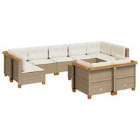 10-delige Loungeset met kussens poly rattan beige - thumbnail