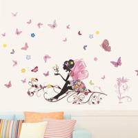Verwisselbare Butterfly Fairy slaapkamer woonkamer muur sticker - thumbnail