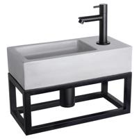 Differnz Differnz Ravo fonteinset beton lichtgrijs - kraan recht - met handdoekrek mat zwart - thumbnail