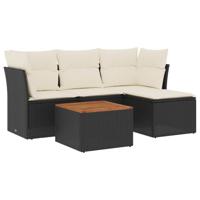5-delige Loungeset met kussens poly rattan zwart - thumbnail