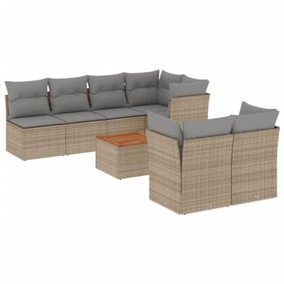 8-delige Loungeset met kussens poly rattan gemengd beige