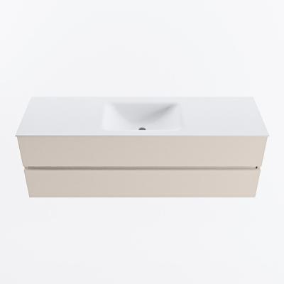 MONDIAZ VICA 150cm badmeubel onderkast Linen 2 lades. Wastafel CLOUD midden zonder kraangat, kleur Talc.