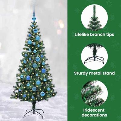 VidaXL Kunstmatig voorverlicht kerstboom groen 150 cm pvc en metaal VidaXL Kunstmatig voorverlicht kerstboom groen 150 cm pvc en metaal