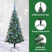 VidaXL Kunstmatig voorverlicht kerstboom groen 150 cm pvc en metaal - thumbnail