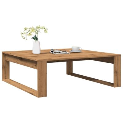 Salontafel 100x100x35 cm bewerkt hout artisanaal eikenkleurig