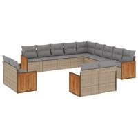 13-delige Loungeset met kussens poly rattan beige - thumbnail