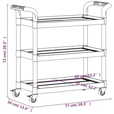 Trolley 3-laags 77x34x72 cm aluminium grijs