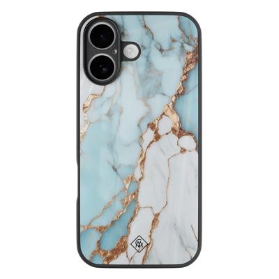 iPhone 16 glazen hardcase - Marmer lichtblauw