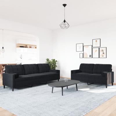 2-delige Loungeset met kussens fluweel zwart - thumbnail